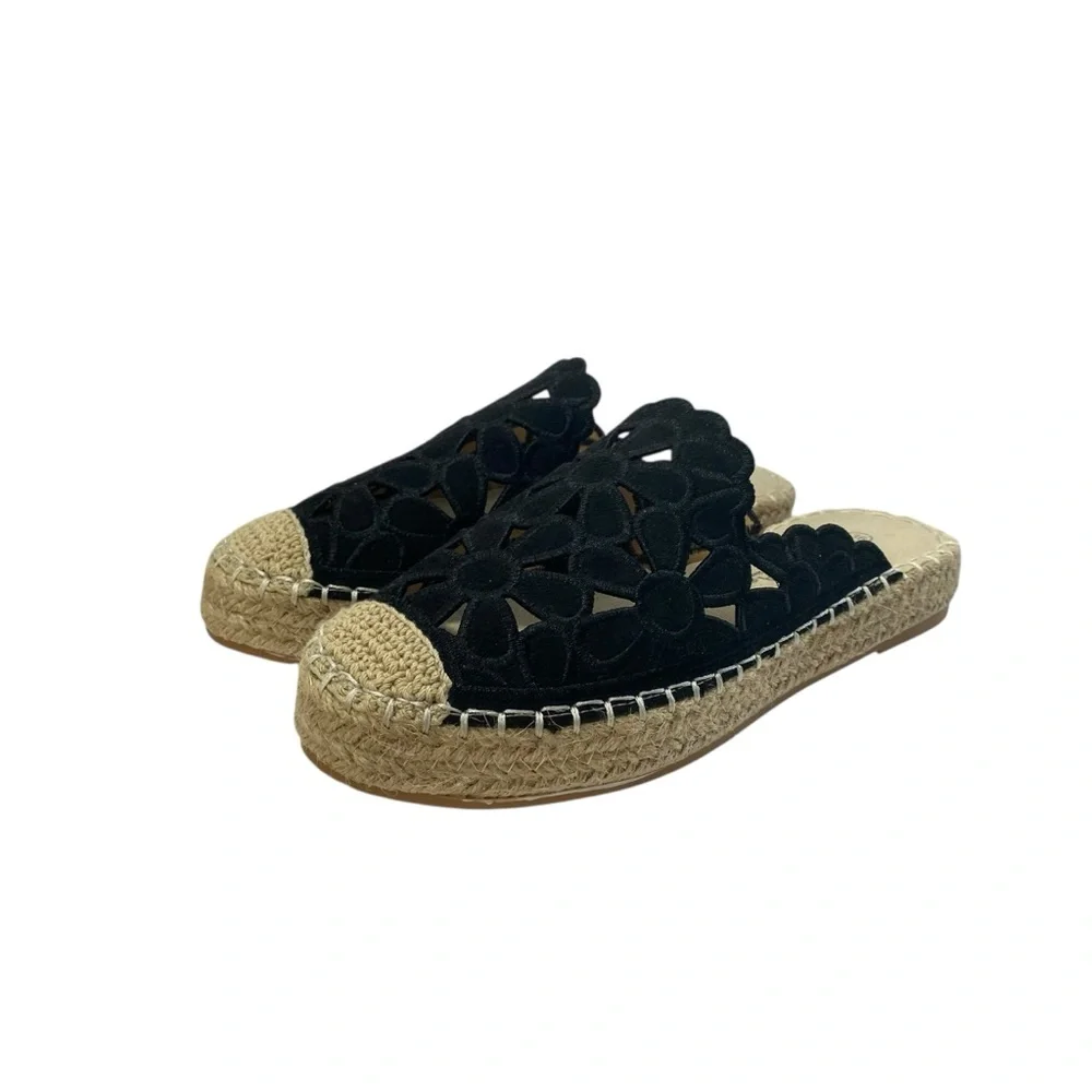 Spring Step Cutout Tilly Slide Espadrilles Mules Flats Womens 6 Black New Padded
